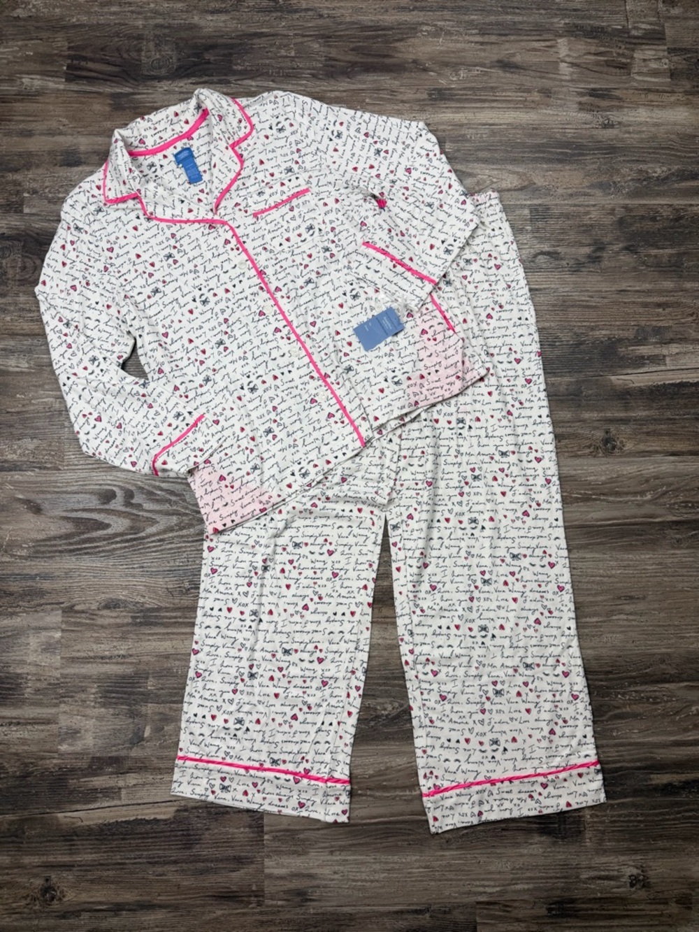 Simply Vera Wang Pajama Set NWT Size L Pink Heart Script Sleepwear Matching Set - Picture 2 of 14